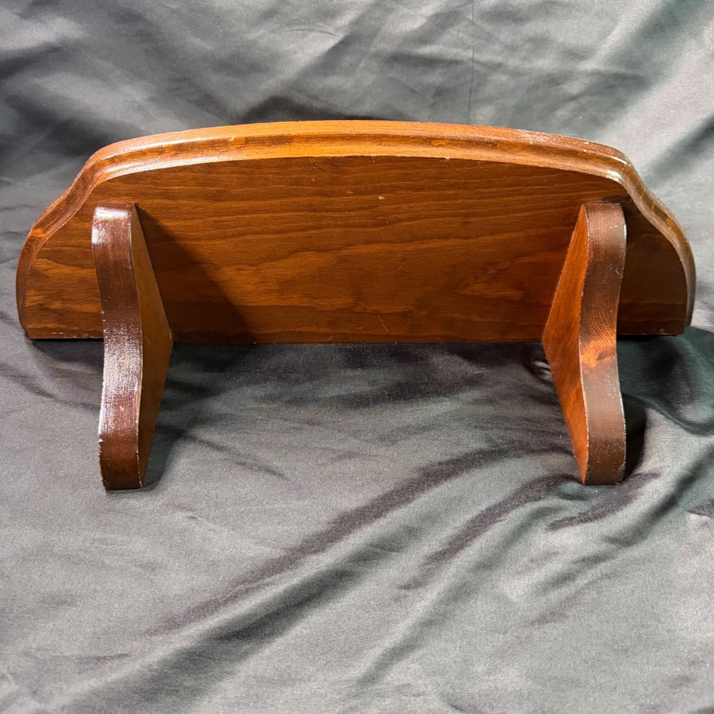 Vintage Wood Floating Wall Shelf Plate Groove Display Brown Semi Circle 16 Inch